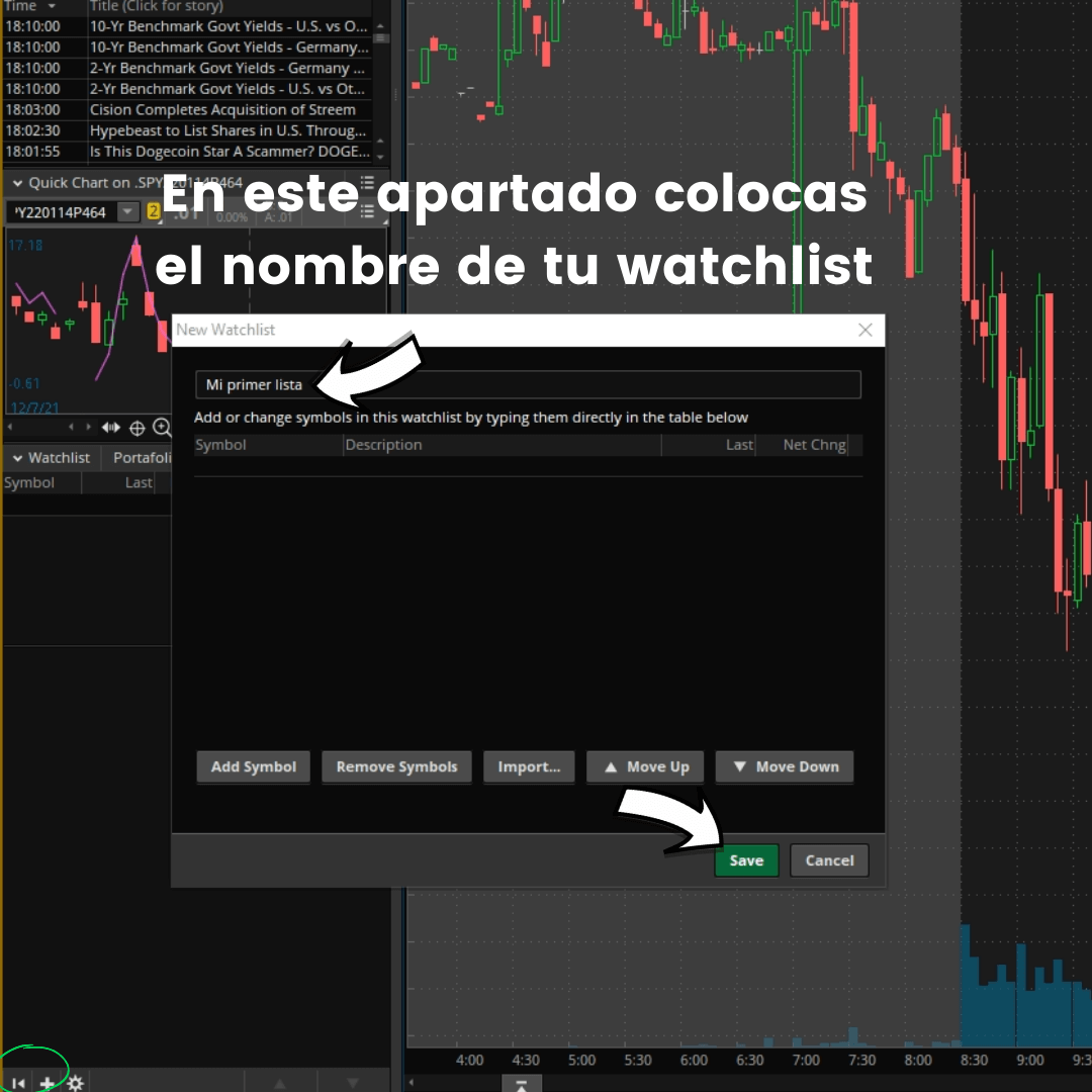 THINKORSWIM tutorial – Como crear una WATCHLIST de acciones favoritas