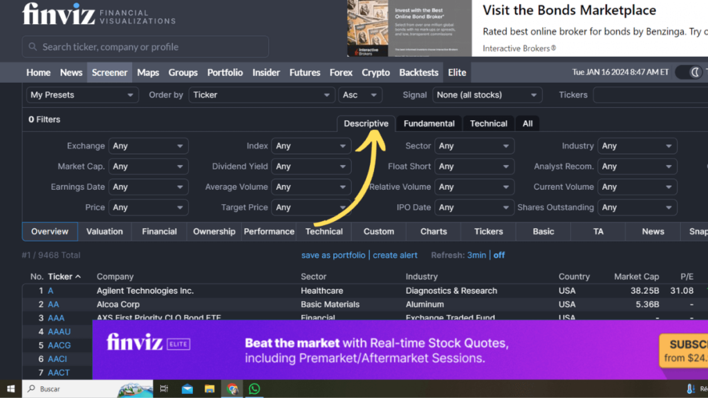screener finviz descripciones