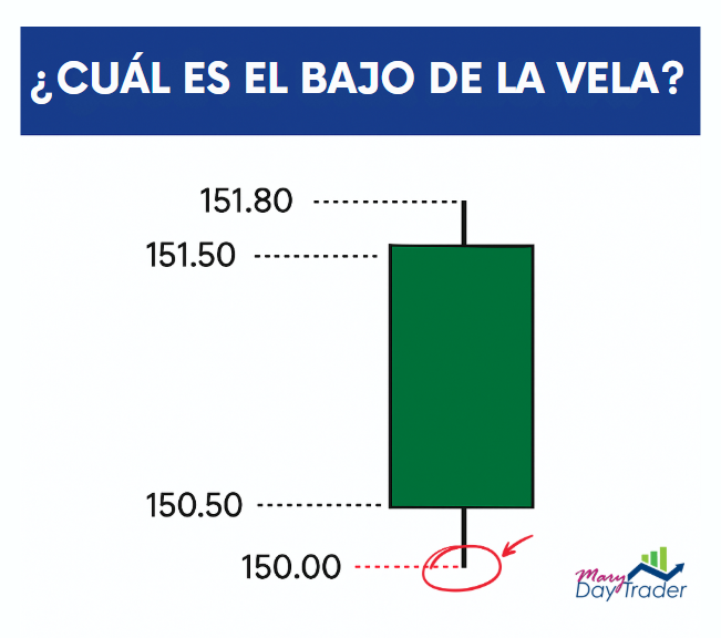Gráfico explicativo del mínimo o bajo de una vela japonesa en trading
