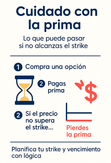 Riesgos de perder la prima al comprar opciones si no se alcanza el strike