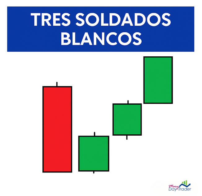 Patrón tres soldados blancos en velas japonesas de trading