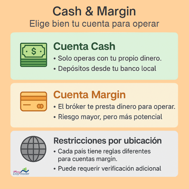 Comparativa entre cuenta cash y cuenta margin con riesgos y restricciones por país