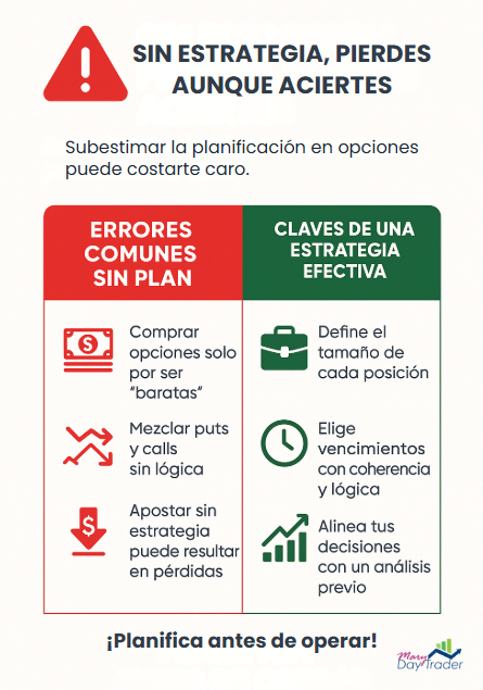 Errores comunes al operar opciones sin estrategia y claves para una planificación efectiva en trading.