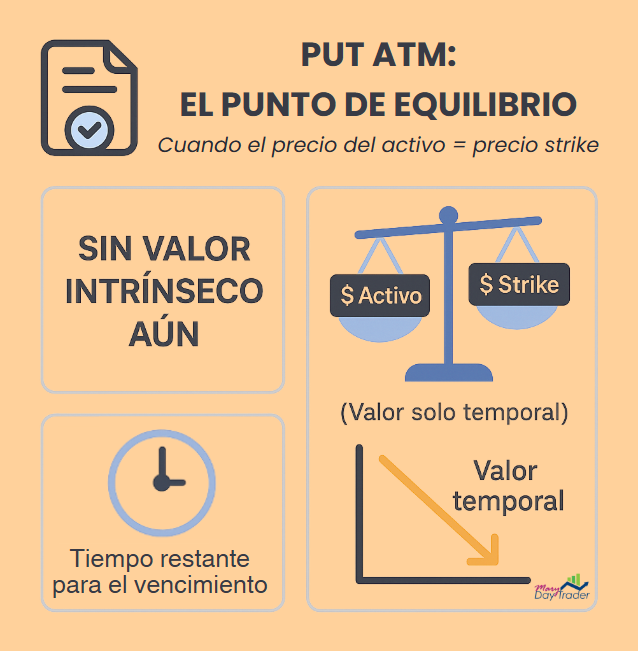 Opción put atm sin valor intrínseco con valor temporal en equilibrio