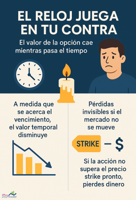 Pérdida de valor temporal en opciones financieras por paso del tiempo antes del vencimiento